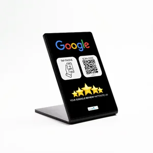 Google Review NFC and QR code acrylic counter stand, plain front view