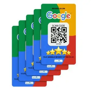 Pack of five Google Review NFC and QR code cards