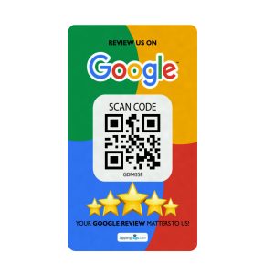 Front of a single Google Review NFC and QR code card